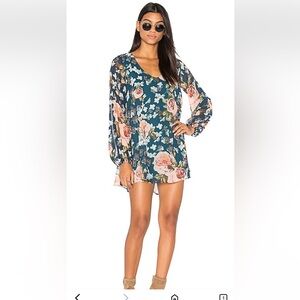 Show Me Your MuMu Teal Floral Tunic/Mini Dress